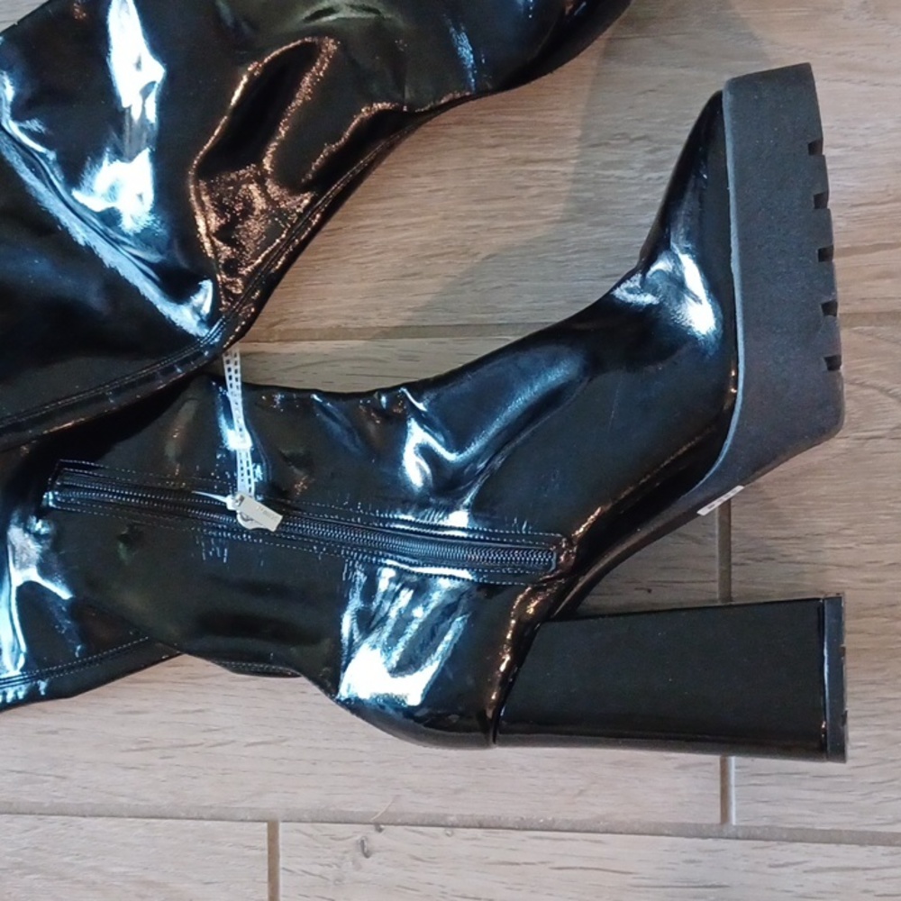 New Schutz Black Darlyn Patent Leather OTK Platform Boots 9.5 Cosplay Black - Picture 11 of 16